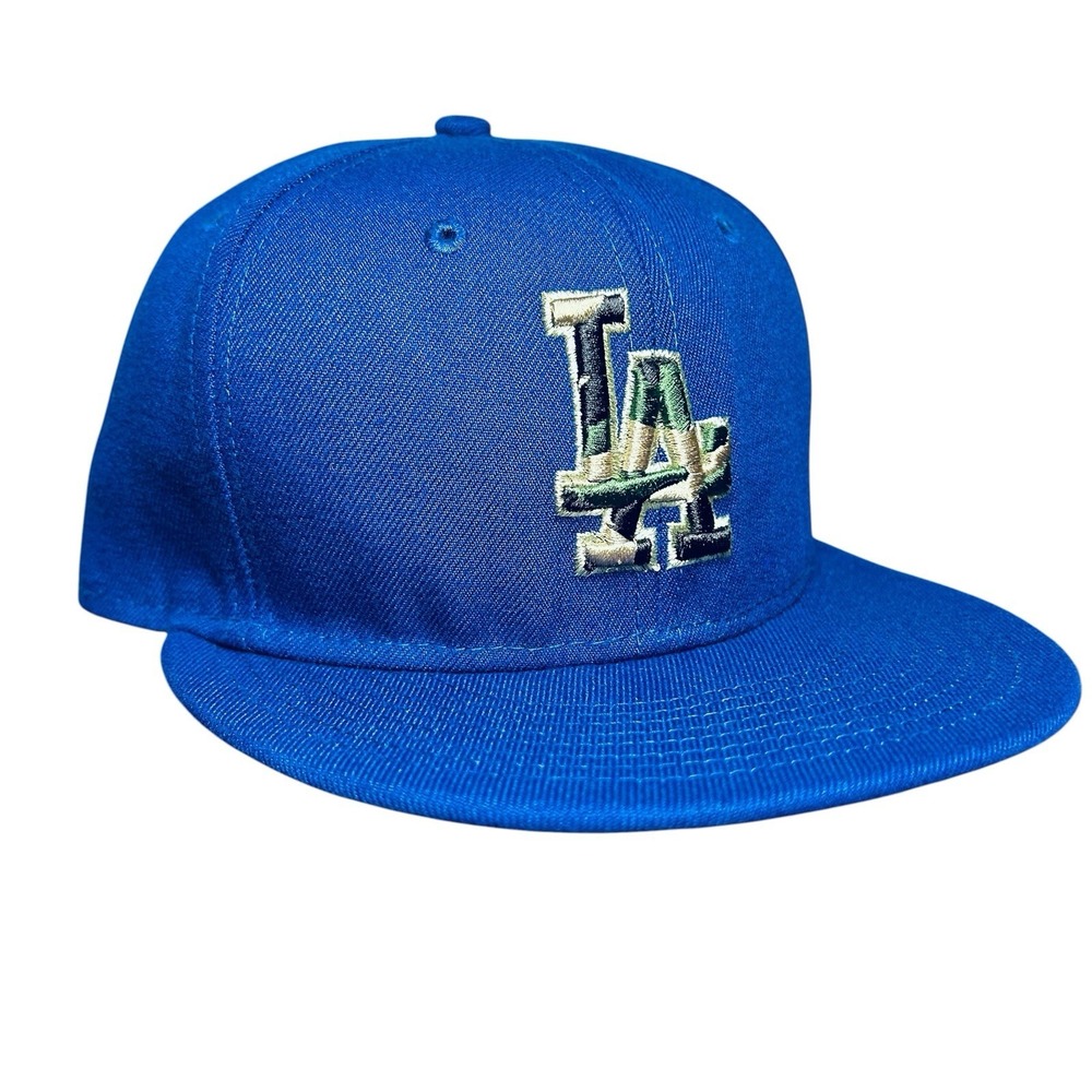 New Era 59FIFTY Los Angeles Dodgers Fitted Hat 7 3/8 Blue Camo Logo MLB Cap